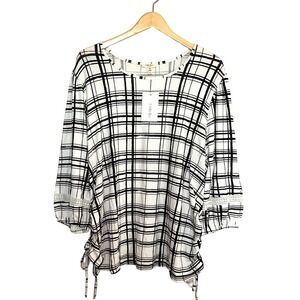 NWT Como Blu 3X Ultra Soft Knit Top Ivory/Black Lace Sleeve Adjustable Sides